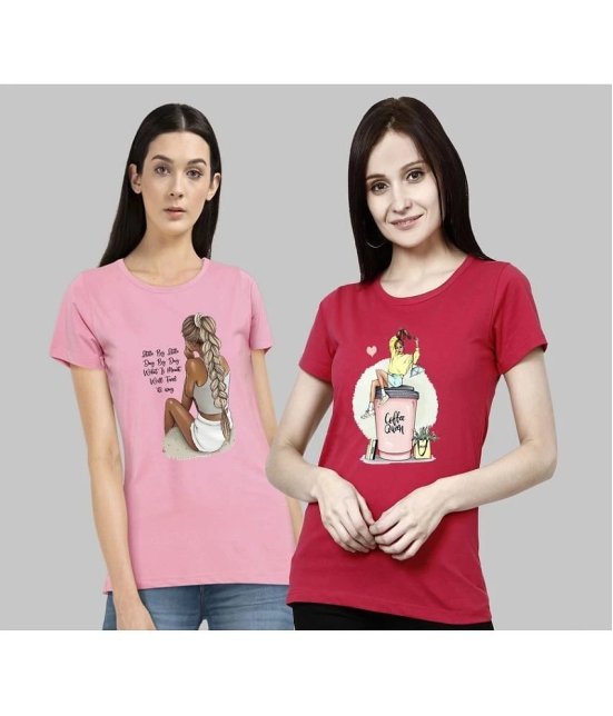 CHOZI - Pink Cotton Blend Regular Fit Womens T-Shirt ( Pack of 2 ) - None