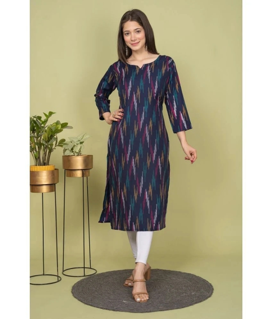 Estela Cotton Printed Straight Womens Kurti - Navy ( Pack of 1 ) - None