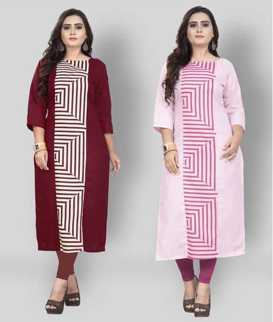 Lerkiza - Multicolor Cotton Womens Straight Kurti ( Pack of 2 ) - L