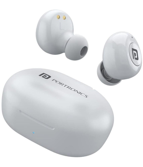 Portronics Harmonics Twins S3 Smart TWS Bluetooth 5.2 Earbuds with 20 Hrs Playtime, 8mm Drivers, Type C Charging, IPX4 Water Resistant, Low Latency, Lightweight Design(White) - White