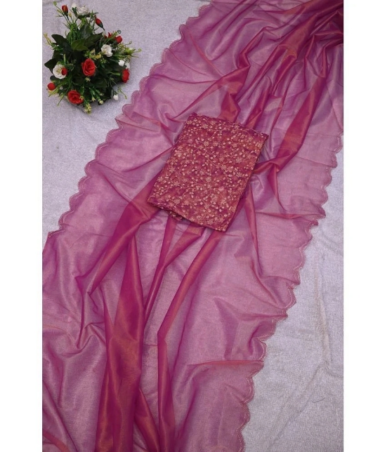 A TO Z CART Organza Solid Saree With Blouse Piece - Wine ( Pack of 1 ) - Wine