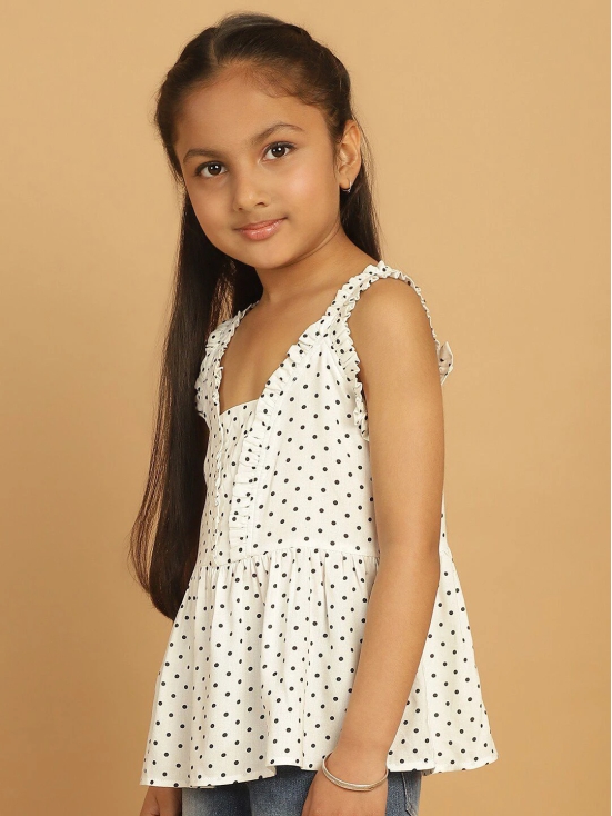 MINI & MING Girls Polka Dot Print Shoulder Straps Peplum Top