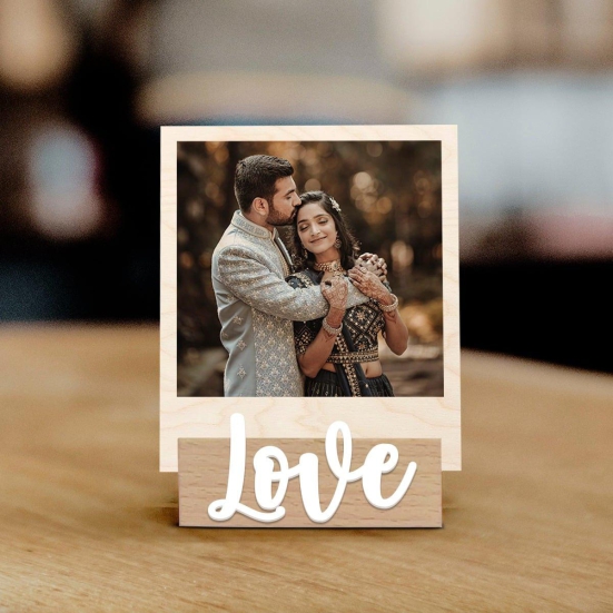 Personalised Polaroid Wooden Photo with Base-You n Me