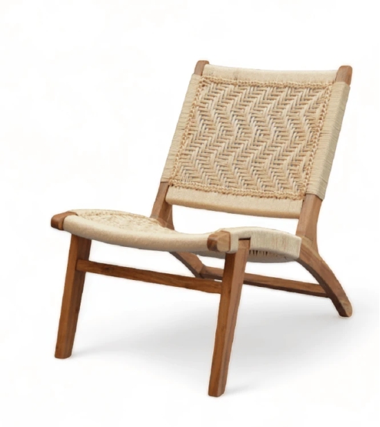 Orchid Homez Hand Woven Lounge Chair Solid Wood Outdoor Chair (Natural, Pre-Assembled) (Off- White)