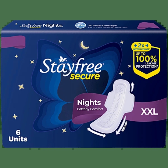 Stayfree Secure Nights Sanitary Pads For Women - Xxl, 6 Pcs