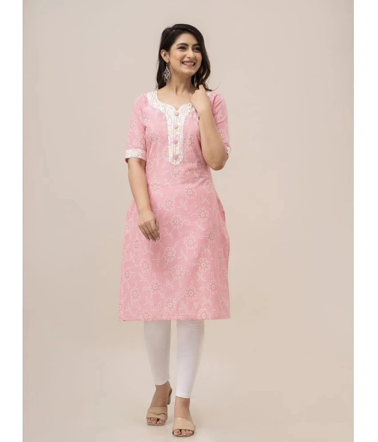 Frionkandy Cotton Printed Straight Womens Kurti - Pink ( Pack of 1 ) - None