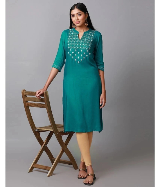 Alena Rayon Embroidered Straight Womens Kurti - Teal ( Pack of 1 ) - None