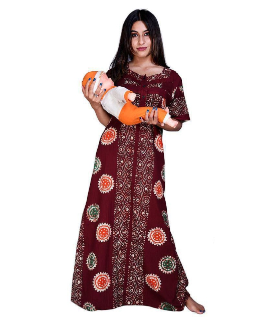 Raj Maroon Cotton Nursing Nighty Single - Free Size