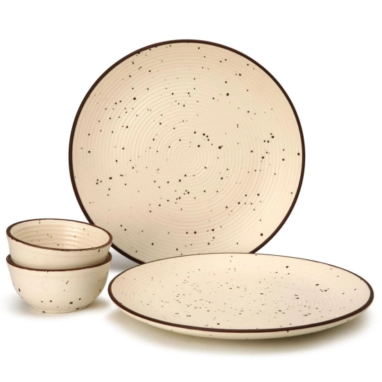 Bodhi House Handcrafted Stoneware Ceramic Dinner Set, Serving for 2, Microwave and Dishwasher Safe, Bone-ash Free, Crockery Set for Dining and Gifting, Pack of 4, Beige