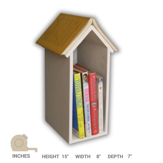 Barish Home DECORS - Book Rack | House-Shaped Bookshelf | Spacious & Compact Handcrafted with Rubberwood | Book Rack Shelf Wooden for Home Library Study Living Room | 38 x 17 x 20