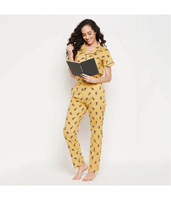 Clovia - Yellow Cotton Blend Womens Nightwear Nightsuit Sets ( Pack of 1 ) - None