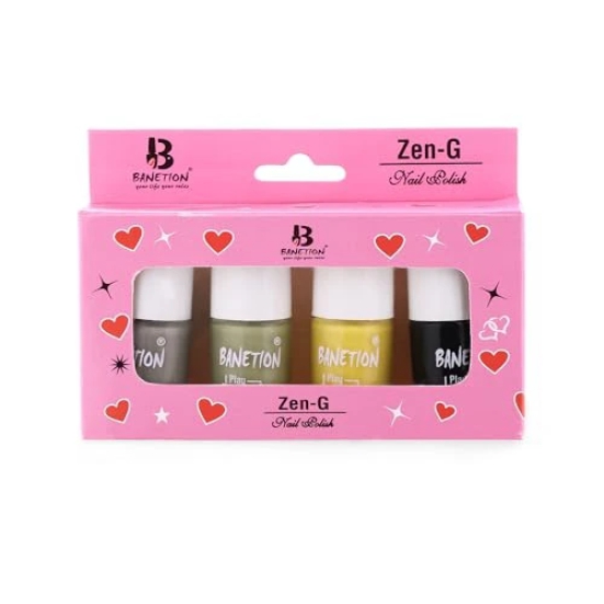 BANETION Zen-g New generation Makeup - Mini Nail Kit - Bestie - 30ml (Set of 4) | Glossy Nail Polish Set | Long Lasting & High Gloss Effect | Chip Resistant Nail Paints | Cruelty-free & Vegan