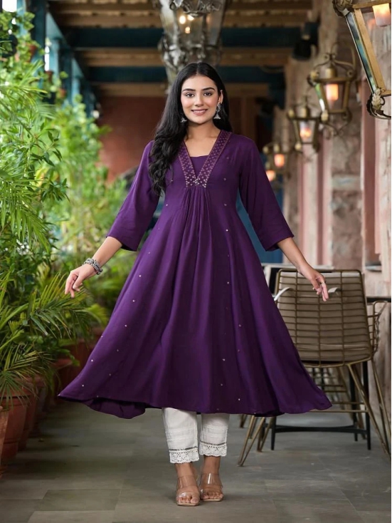 Juniper Rayon Solid Flared Womens Kurti - PURPLE ( Pack of 1 ) - None