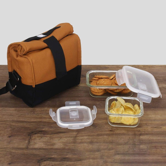 Femora Borosilicate Glass Container Camel Black Lunch Box- Set of 2 - (Rectangle +Square)