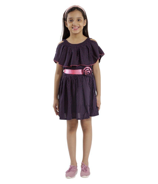 Kids Cave cut-out dress for girls fit and flare belted with flower fabric rayon star print (Color_Blue, Size_3 Years to 12 Years) - None