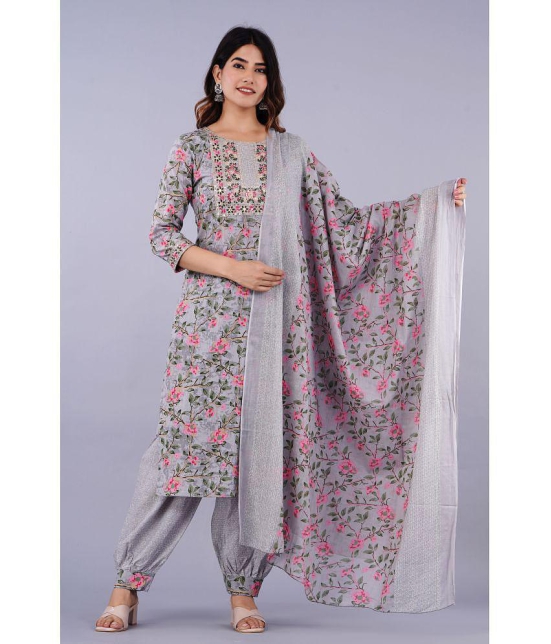 Doriya - Grey Straight Cotton Blend Women's Stitched Salwar Suit ( Pack of 1 ) - None