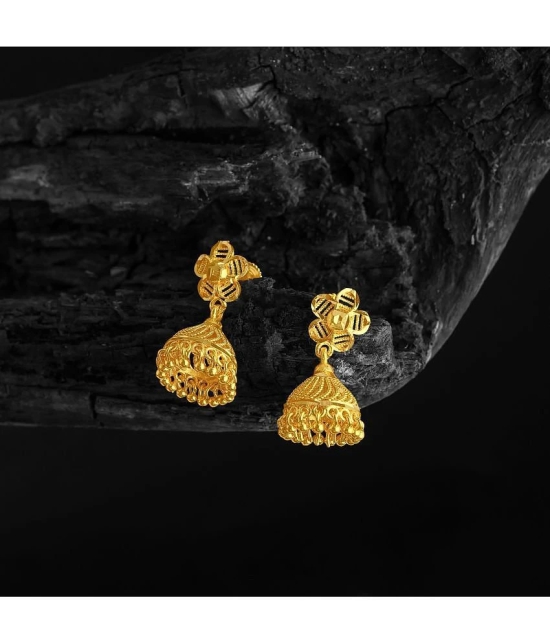 LUV FASHION Golden Jhumki Earrings ( Pack of 1 ) - Golden