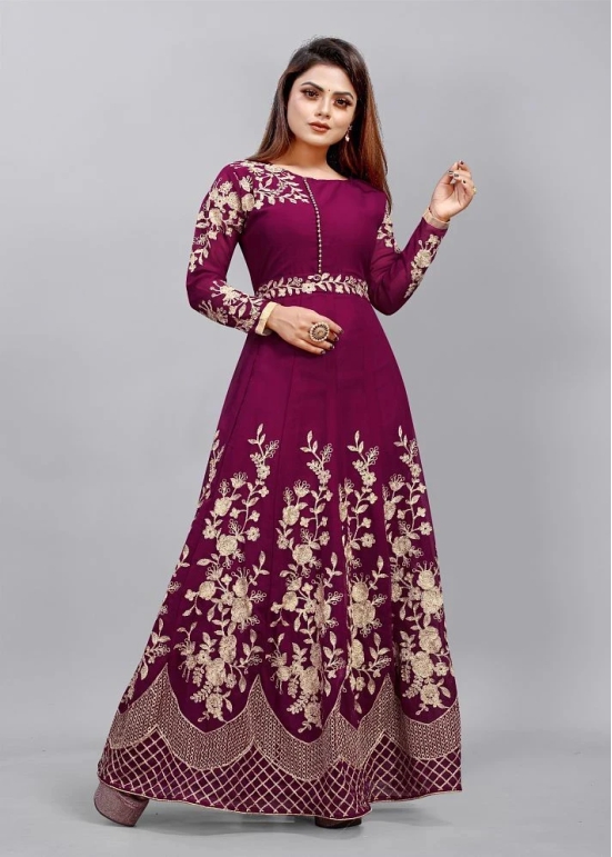 JULEE - Wine Flared Net Womens Semi Stitched Ethnic Gown ( Pack of 1 ) - None