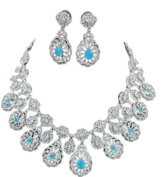 Stunning Cubic Zirconia Bridal Necklace and Earrings Set in Silver