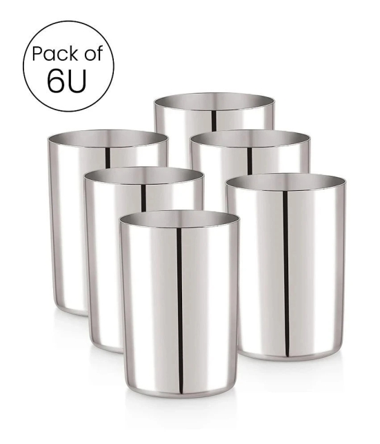 HOMETALES Stainless Steel Amrapali Glasses, 350ml per Unit, Pack of 6 (Heavy 22 gauze)