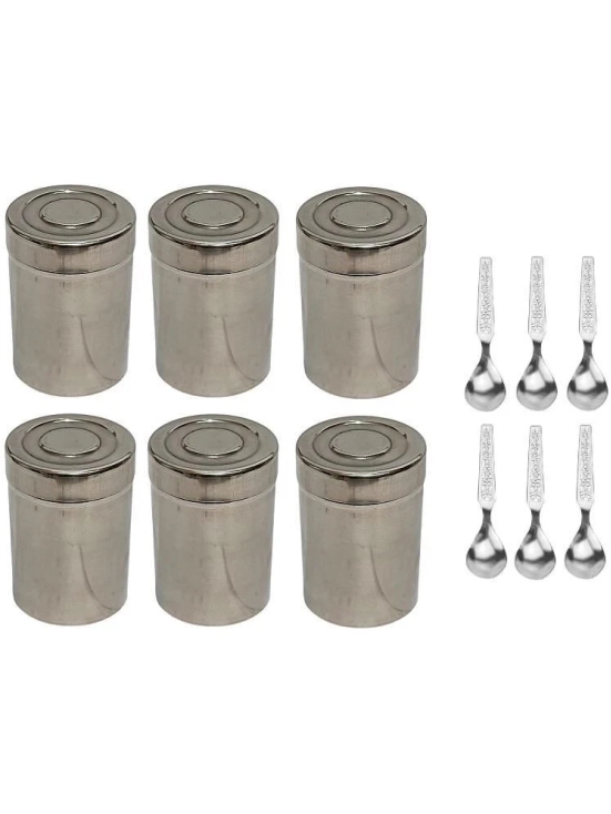 Dynore 6 Dabbi 6 Spoons Steel Silver Utility Container ( Set of 12 ) - Silver