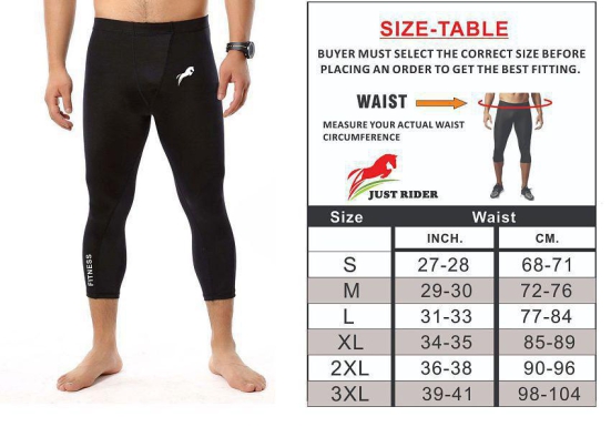 Just Rider 100% Polyester Men Running Compression 3/4 Pants Shirts Basketball Training  Football Soccer Skinny Tights Leggings Lycra - M