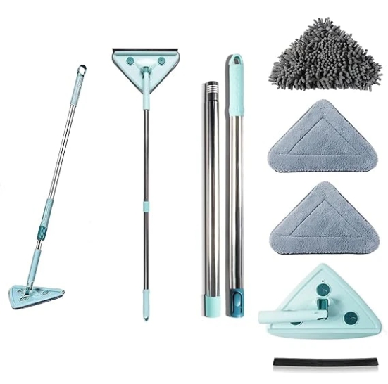 Niyam Rotatable Triangle Mop With Long Handle,Microfiber Flat Floor Mop Rotatable Cleaning Brush Glass Wiper Window Cleaner Floor Cleaning Car Glass Cleaning Scraper Dust Mop(Multicolor)Plastic+Steel