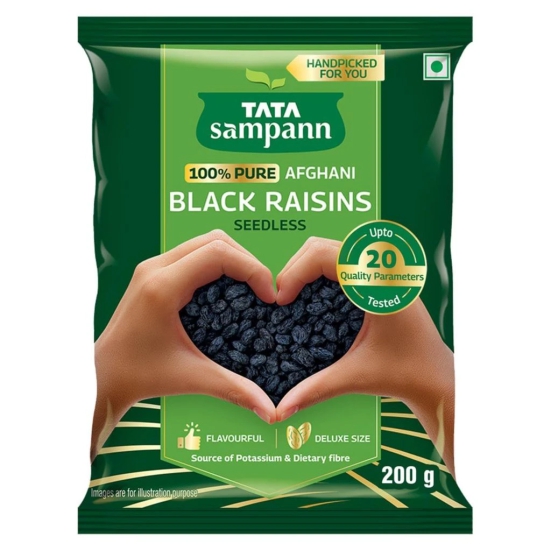 Tata Sampann 100% Pure Afghani Black Raisins Seedless | Kali Kishmish | Kali Draksh | Dry Fruits | Flavourful & Delicious Snack | Source of Potassium & Dietary Fibre | 200 g