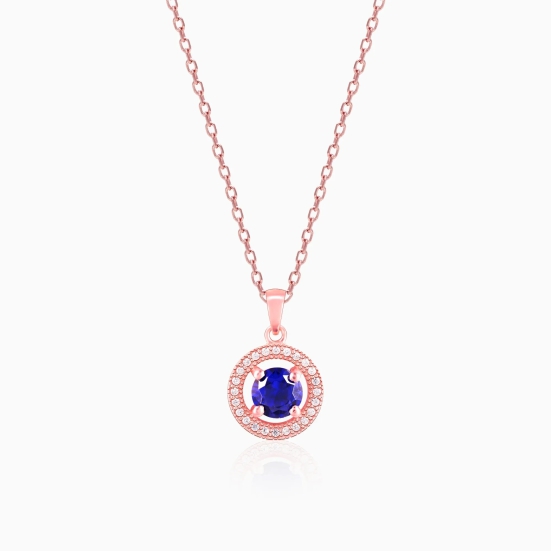 Rose Gold Blue Velvet Pendant With Link Chain