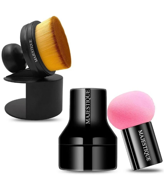 Majestique Blender Beauty Foundation Sponge & Professional Flat Round Shaped Blender Brush Pack of 2