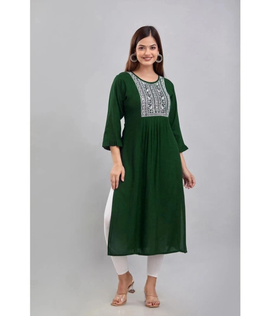 Kapadia Rayon Embroidered A-line Womens Kurti - Green ( Pack of 1 ) - None