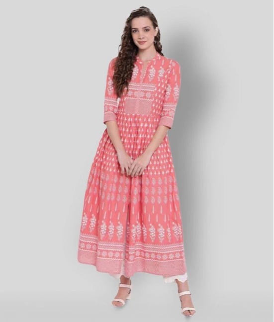 Divena - Pink Cotton Womens Flared Kurti ( Pack of 1 ) - S