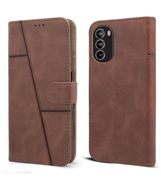 NBOX Brown Flip Cover Artificial Leather Compatible For Motorola Moto G82 5G ( Pack of 1 ) - Brown