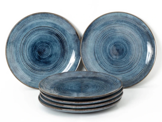 Handcrafted Reactive Glaze Ceramic Dinner Plates, 6 Pieces Serving for 6, Microwave and Dishwasher Safe, Bone-ash Free, Full Plate Set Crockery for Dining and Gifting, Reactive Blue