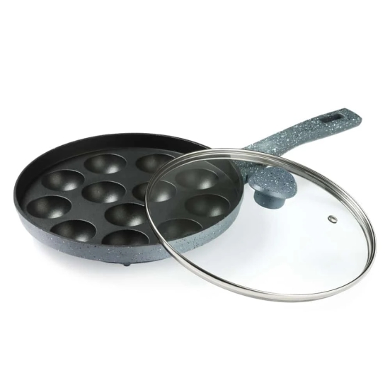 Premier Non Stick Astral Paniyaram Round Pan 12 Cavity with Glass Lid