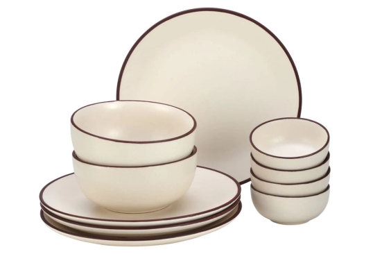 Handcrafted Stoneware Ceramic Dinner Set, 10 Pieces Dish Set Serving for 4, Microwave and Dishwasher Safe, Bone-ash Free, Crockery Set for Dining and Gifting, Off white