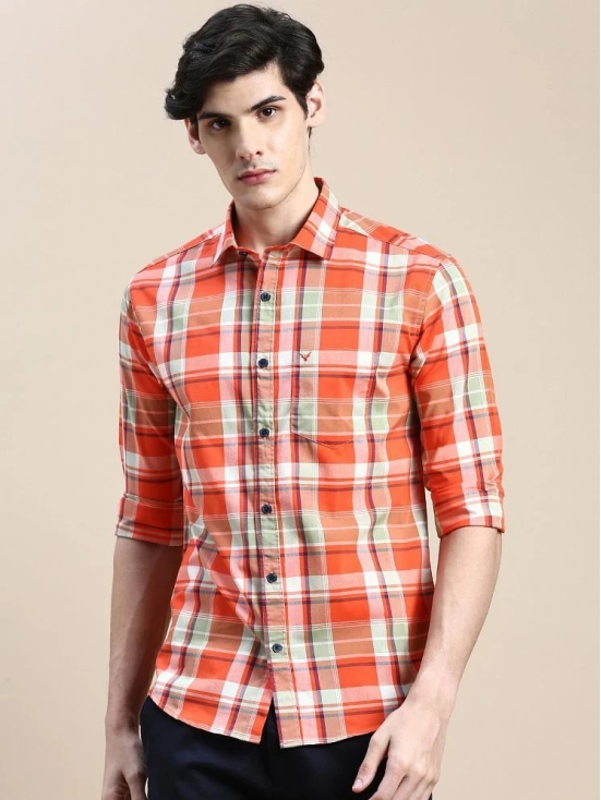 Showoff Cotton Blend Regular Fit Checks Full Sleeves Mens Casual Shirt - Orange ( Pack of 1 ) - None