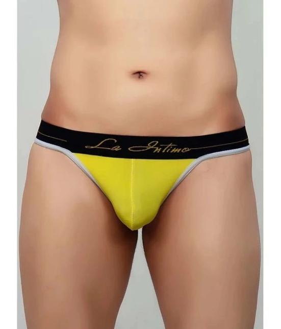 La Intimo - Yellow Cotton Blend Mens Thongs ( Pack of 1 ) - 80