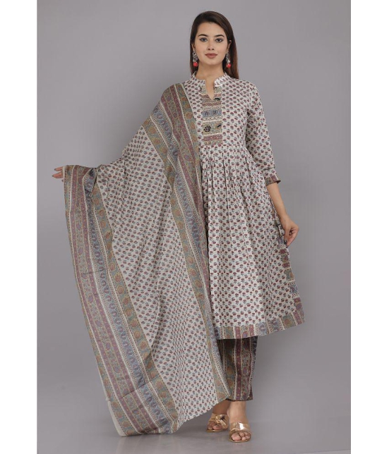 HIGHLIGHT FASHION EXPORT - Grey Frock Style Cotton Womens Stitched Salwar Suit ( Pack of 1 ) - None