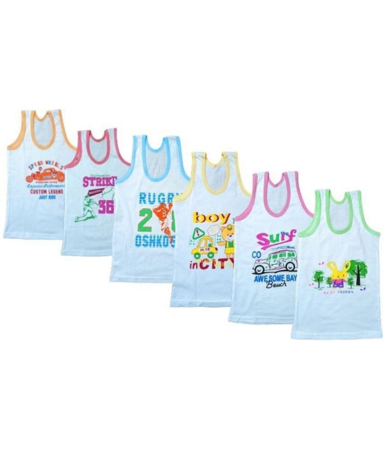 DAYAKU - 100% Cotton Printed White Boys Vest ( Pack of 6 ) - None