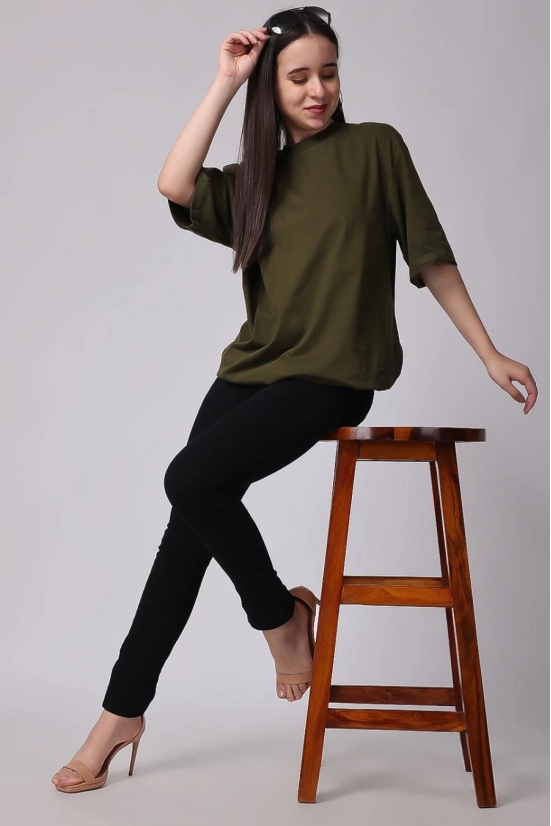 Womens Olive Green Plain Oversized Drop Shoulder T-Shirt-XXL / Olive Green