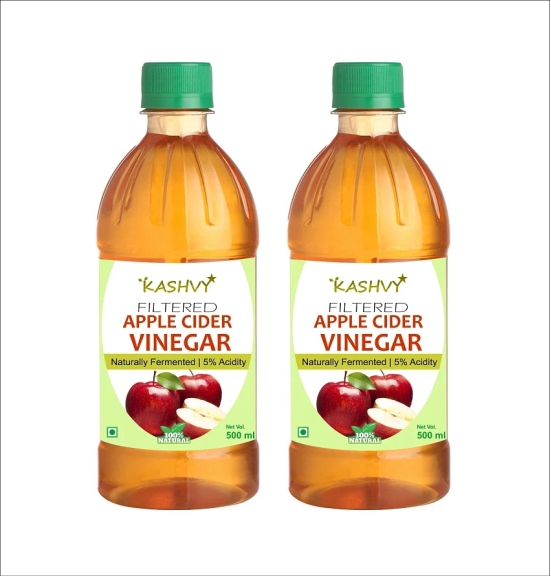 Kashvy Filtered Apple Cider Vinegar | 100% Natural Syrup 1000 ml Unflavoured Pack of 2