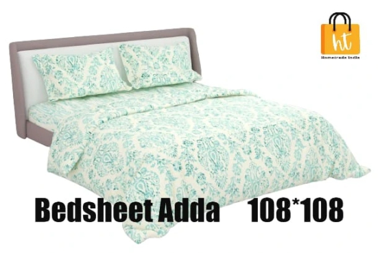 Bedsheet Adda-Super Mega King Size  King Size(108*108 in)-Pure Cotton Sanganeri Printed Jaipuri  Double Bedsheet With 2 Matching Pillow Covers-RJ-14-03-(108*108)-HT8206