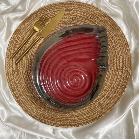 Ceramic Dining Red Sea Shell  Glazed Ceramic Serving Platter