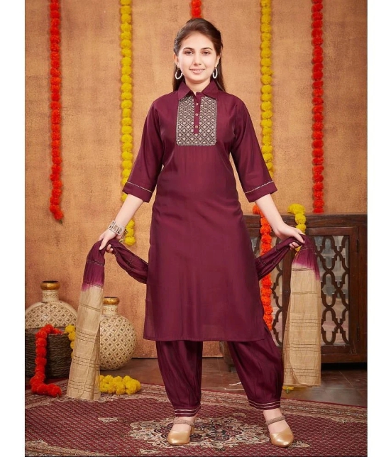 Aarika Wine Silk Girls Patiala Kurta Set ( Pack of 1 ) - None