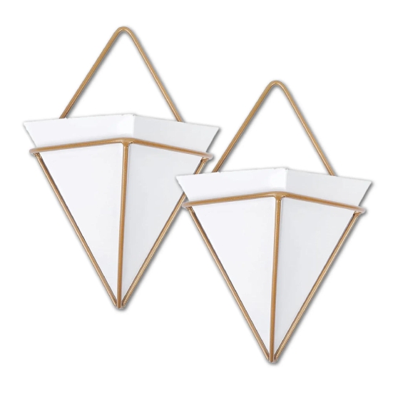 Wall Hanging Pyramid Planter | Set of 2 White