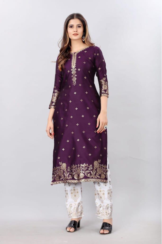 Purple-God Toned Unstitched Woven Design Dress Material