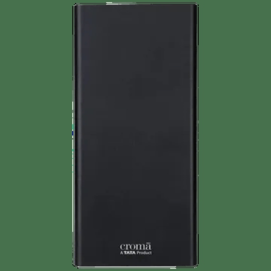 Croma 10000 mAh 22.5W Fast Charging Power Bank (2 Type A, 1 PD Type C & 1 Micro USB Port, Aluminium Casing, Apple Compatible, Black)