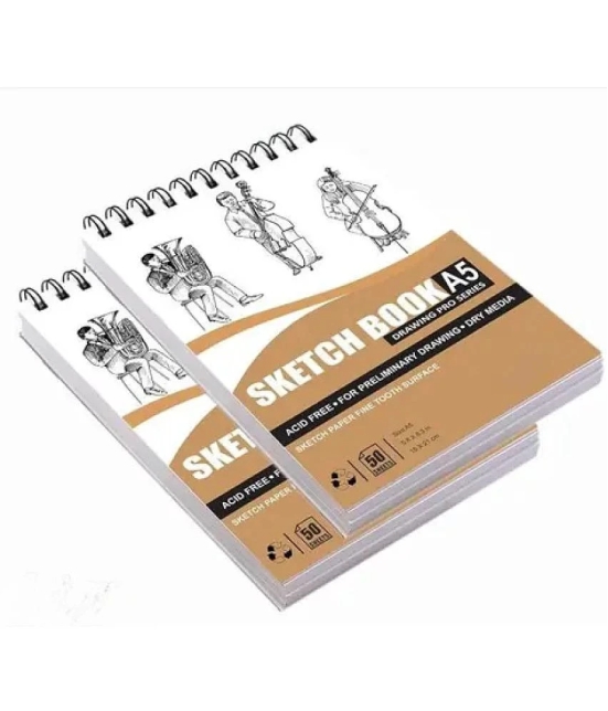 50 Sheet A5 Sketchbook Set of 2-5.8 x 8.3 Inch | Top Spiral-Bound Sketchpad for Artists | Sketching and Drawing Free Paper, for Doodling