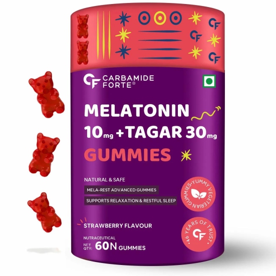 Carbamide Forte Melatonin 10mg Gummies - with TAGARA, L Tryptophan & Vitamin B6 | Sleep Aid Supplement – 60 Veg Gummies